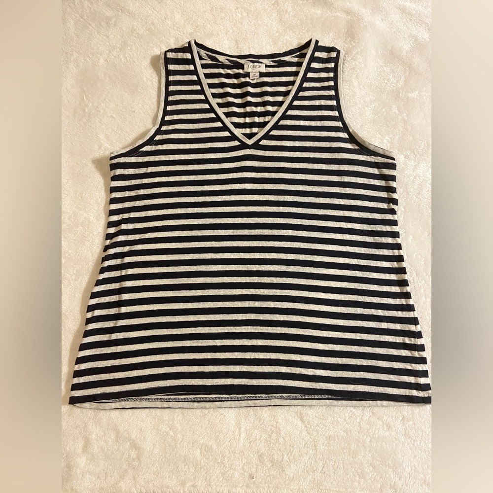 J. Crew Womens Navy and White Striped V-neck Sleeveless Tank Top